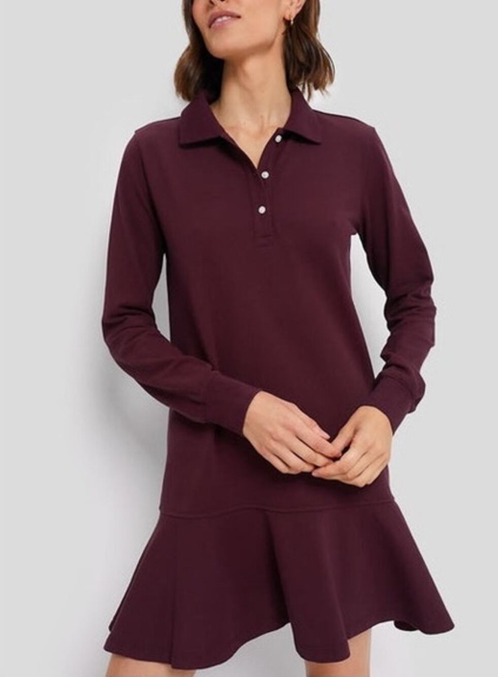 Tuckernuck Winetasting Long Sleeve Pique May Polo Mini Dress Ruffle Hem Preppy